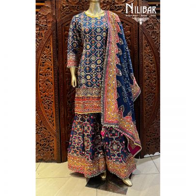 Navy Blue Silk Garara Suit Set