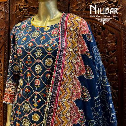 Navy Blue Silk Garara Suit Set