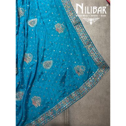 Firozi Crepe Unstitched Suit