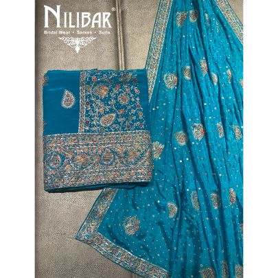 Firozi Crepe Unstitched Suit