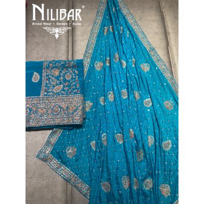 Firozi Crepe Unstitched Suit