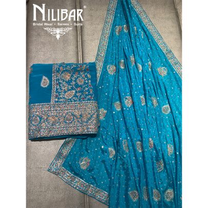 Firozi Crepe Unstitched Suit