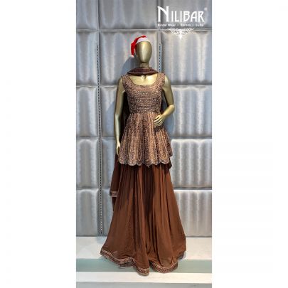 Caramel Brown peplum palazzos Suit Set