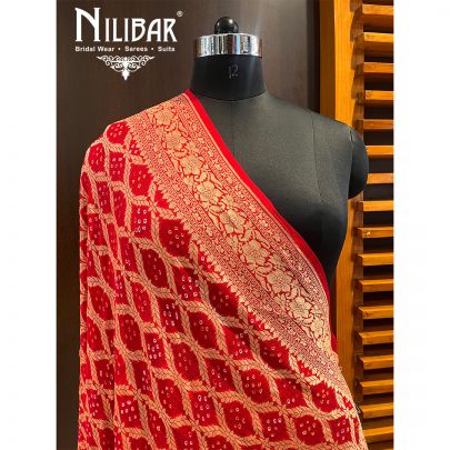Scarlet Red Chinon Banarasi Dupatta 