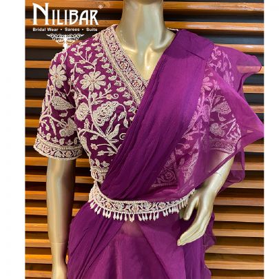 Wine Organza Draped Saree