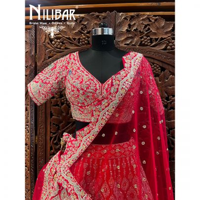 Red Silk and Net Lehenga