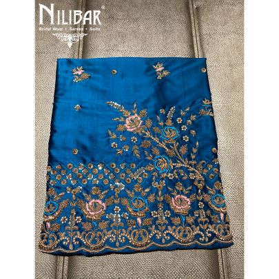 Peacock Blue Silk and Chinon Unstitched Suit