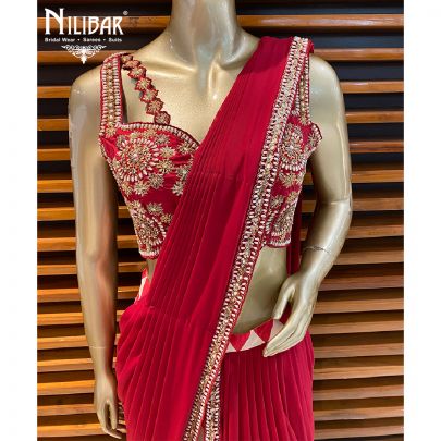 Red Net Draped Saree
