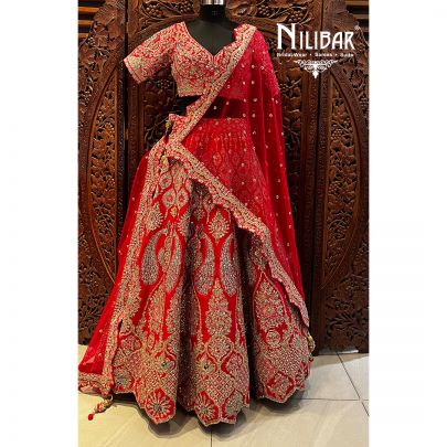 Red Silk and Net Lehenga