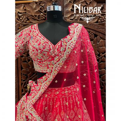 Red Silk and Net Lehenga