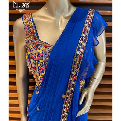 Blue Georgy Draped Saree