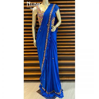 Blue Georgy Draped Saree