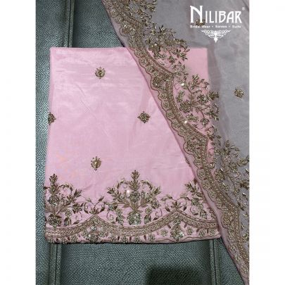 Pink Silk and Chinon Unstitched Suit