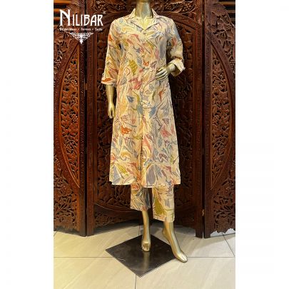 Multicolor and White Muslin Cotton Co-ord Set