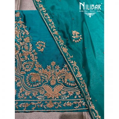 Rama Green Silk and Chinon Unstitched Suit