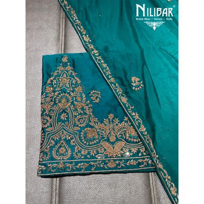 Rama Green Silk and Chinon Unstitched Suit