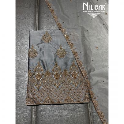 Grey Silk and Chinon Unstitched Suit