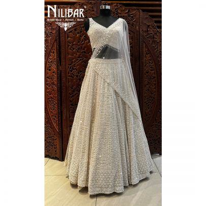Pearl White Net Lehenga
