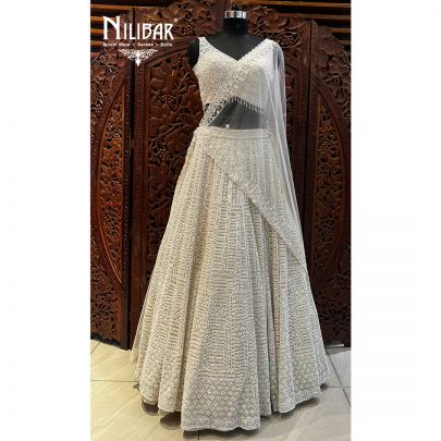 Pearl White Net Lehenga