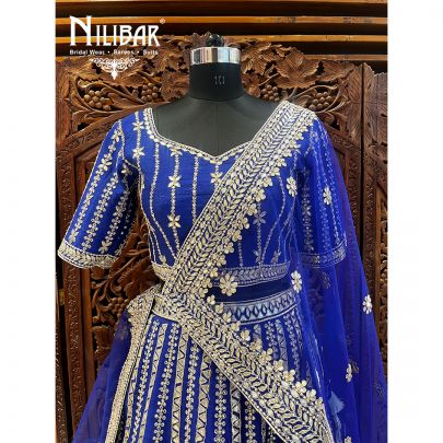 Cobalt Silk and Net Lehenga