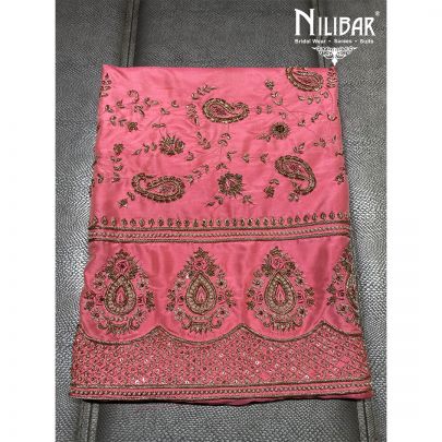 Peach Silk and Chinon Unstitched Suit 