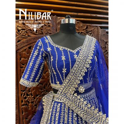 Cobalt Silk and Net Lehenga