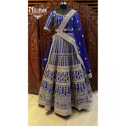 Cobalt Silk and Net Lehenga