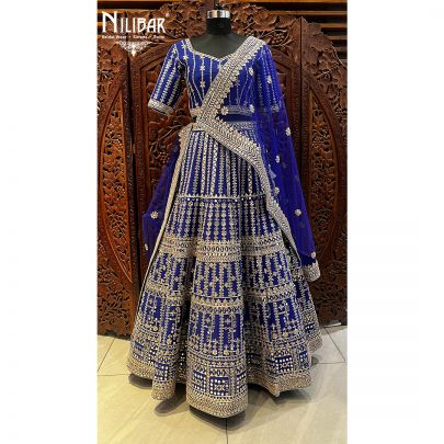 Cobalt Silk and Net Lehenga