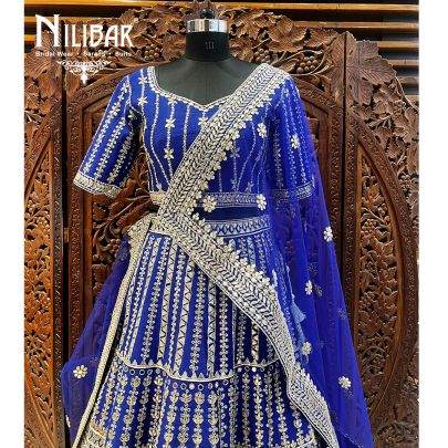 Cobalt Silk and Net Lehenga