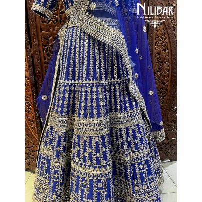 Cobalt Silk and Net Lehenga