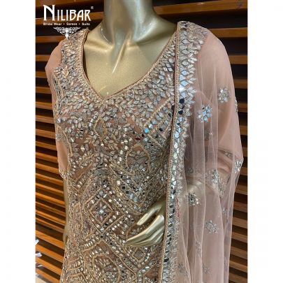 Salmon Peach Net Palazzo Suit