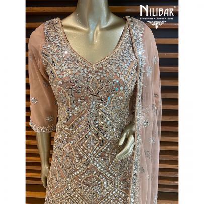 Salmon Peach Net Palazzo Suit