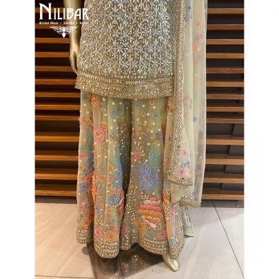 Apple Green Net Palazzo Suit