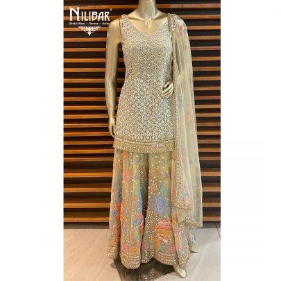Apple Green Net Palazzo Suit