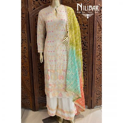 White Georgette and Organza Palazzo Suit