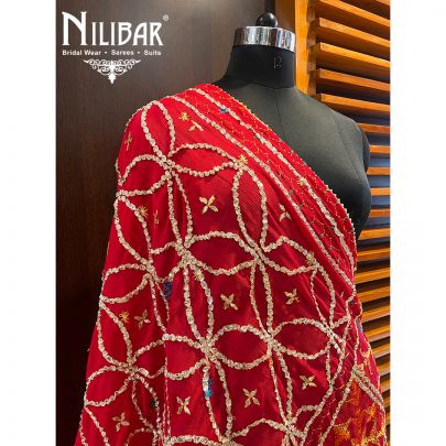 Crimson Red Chinon Phulkari Dupatta