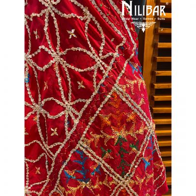 Crimson Red Chinon Phulkari Dupatta