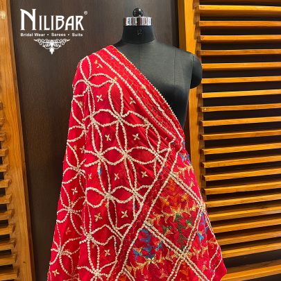 Crimson Red Chinon Phulkari Dupatta