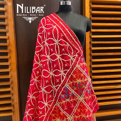 Crimson Red Chinon Phulkari Dupatta