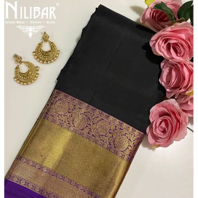 Jet Black Kanjivaram Silk Saree