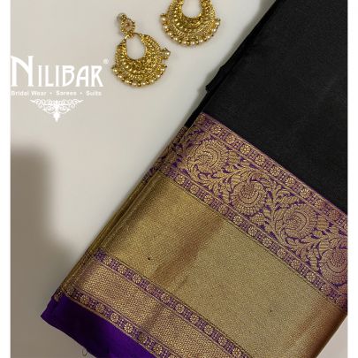 Jet Black Kanjivaram Silk Saree