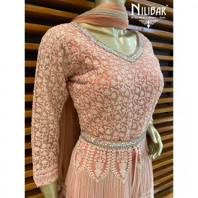 Salmon Pink Georgette Anarkali Suit