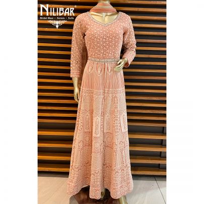 Salmon Pink Georgette Anarkali Suit