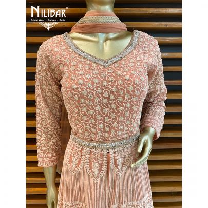 Salmon Pink Georgette Anarkali Suit