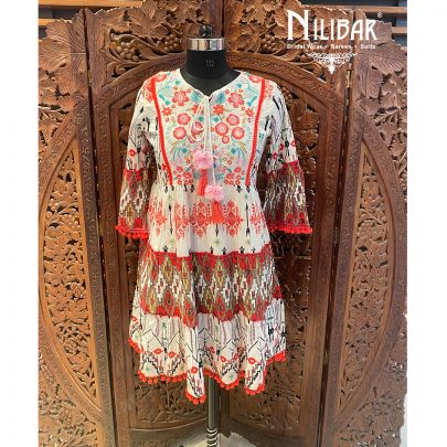 White and Orange Cotton Dress