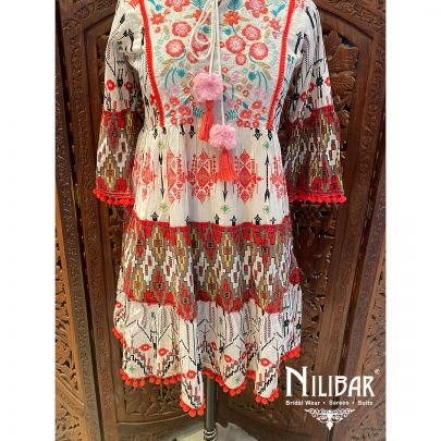 White and Orange Cotton Dress