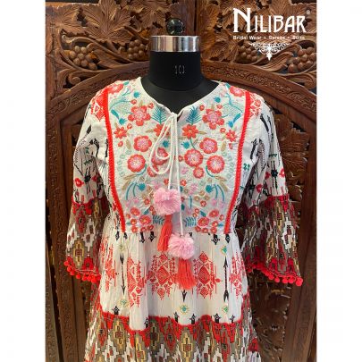 White and Orange Cotton Dress