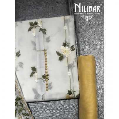 White and Yellow Cotton Unstitched Suit