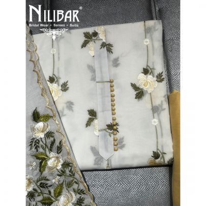White and Yellow Cotton Unstitched Suit
