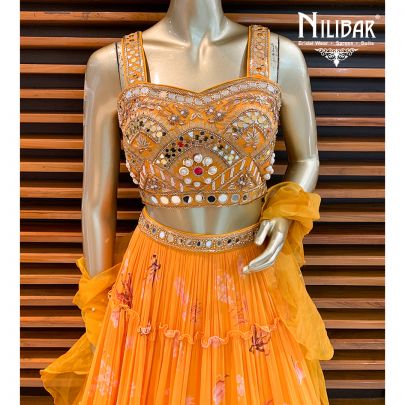 Chrome Yellow Georgette Lehenga